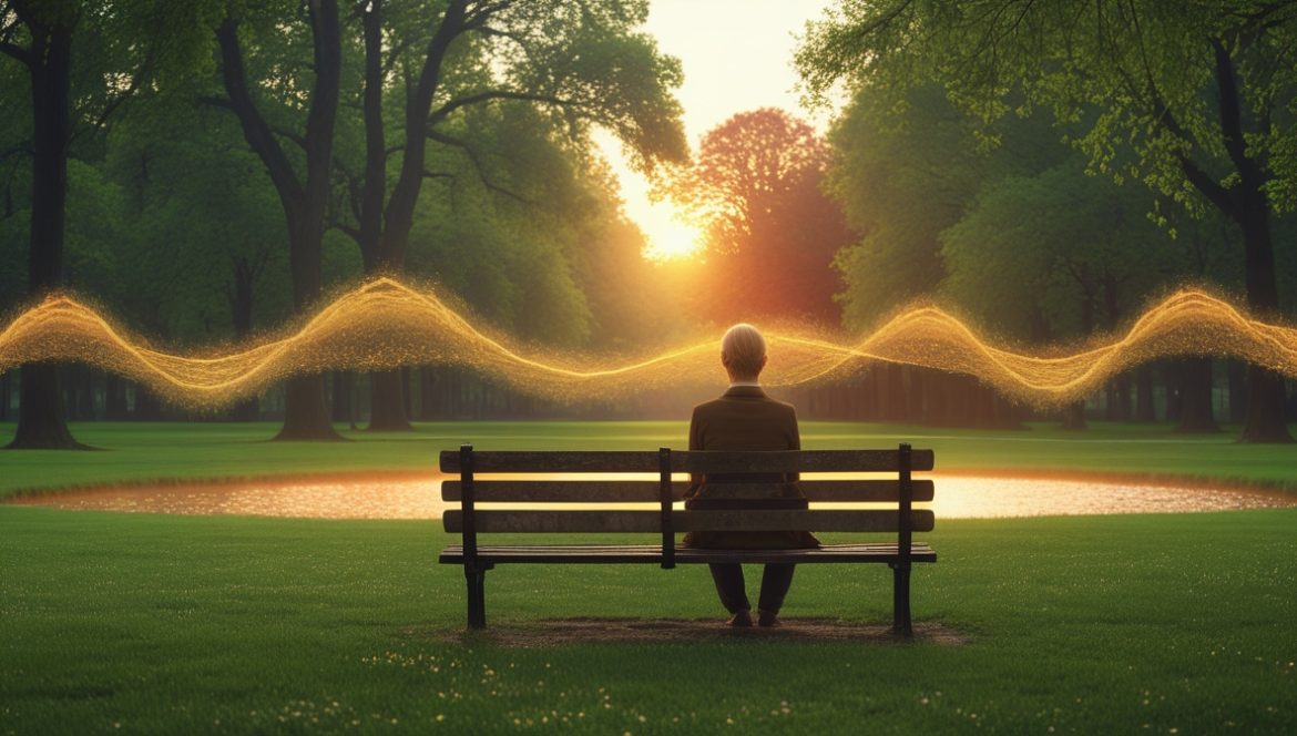 Человек гуляет в зеленом парке среди деревьев и цветов, наслаждаясь природой и спокойствием