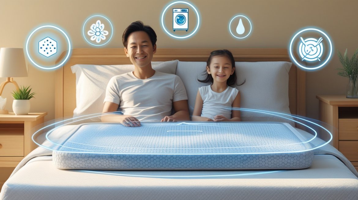 Чистая спальня с защитными чехлами и пылесосом для борьбы с пылевыми клещами