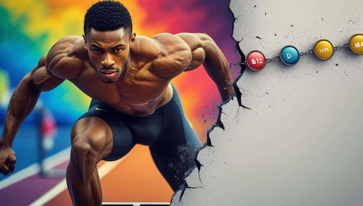 Уставший спортсмен в спортзале показывает признаки дефицита витаминов и снижения работоспособности