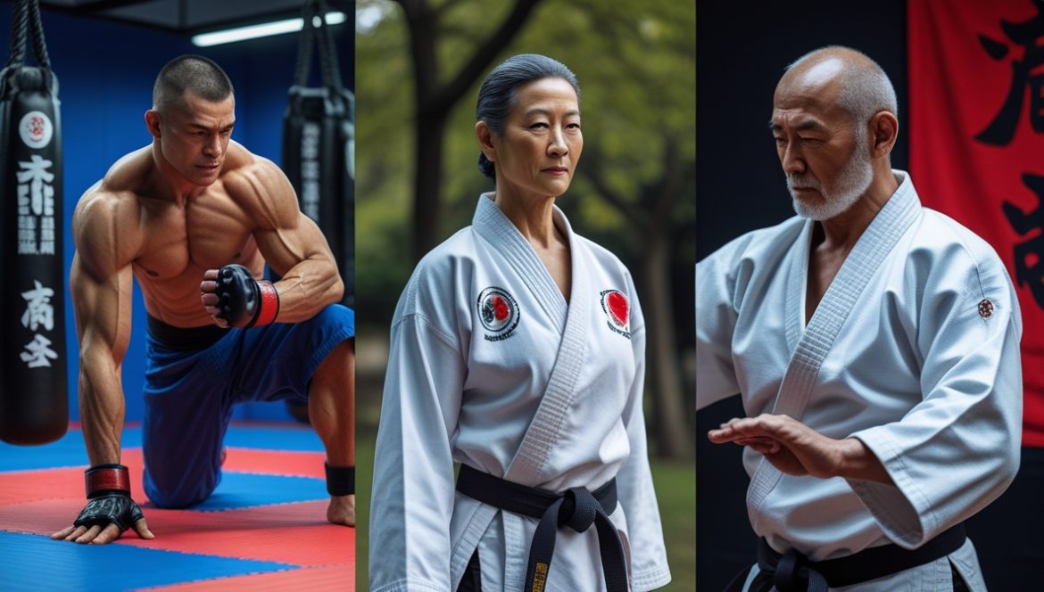 Взрослый мужчина изучает единоборства в додзё - карате для начинающих после 40 лет