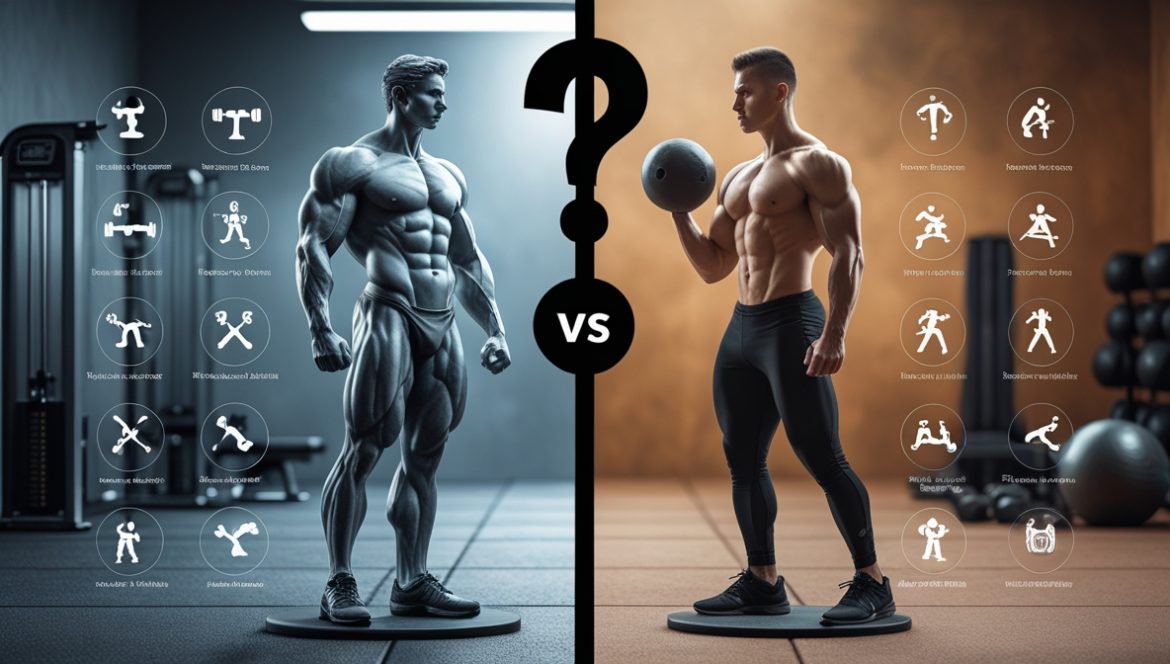 Функциональная тренировка с гирей в спортивном зале, человек выполняет упражнение на силу и координацию