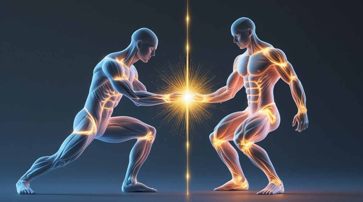 Человек выполняет глубокие приседания, демонстрируя связь между силой и гибкостью мышц