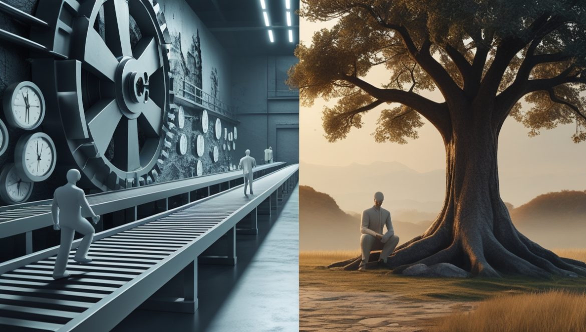 Профессионал за рабочим столом демонстрирует интегративный подход к продуктивности с учетом культурных различий в восприятии времени