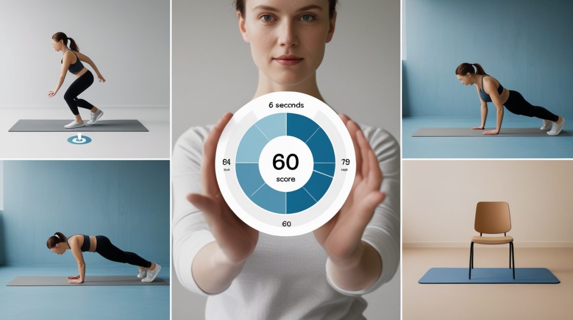 Человек выполняет тест физической подготовки дома, демонстрирует упражнение планка для оценки силы мышц кора