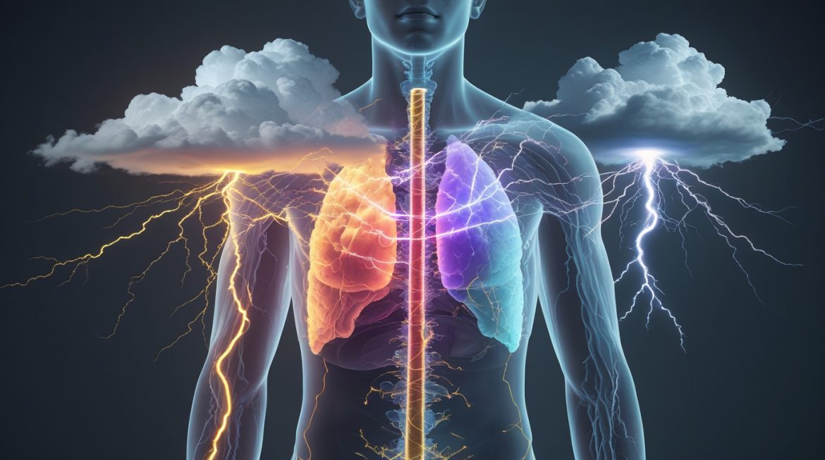 Человек наблюдает за сменой погоды через окно, метеозависимость и влияние погодных условий на самочувствие