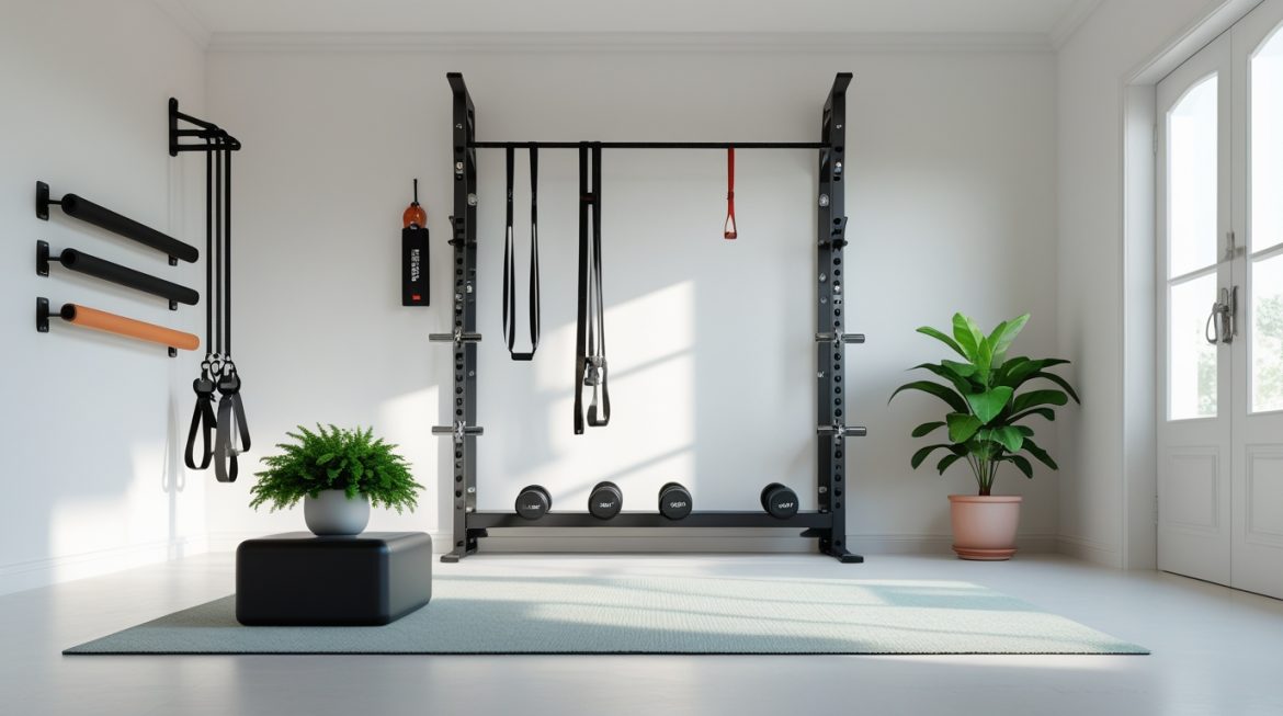 Минималистичный домашний спортзал с функциональным дизайном и современным оборудованием