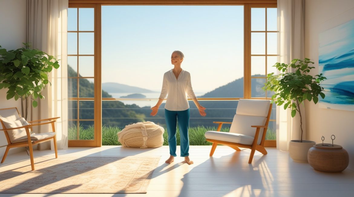 Минималистичное пространство с европейским человеком демонстрирует философию осознанного потребления и простоты жизни