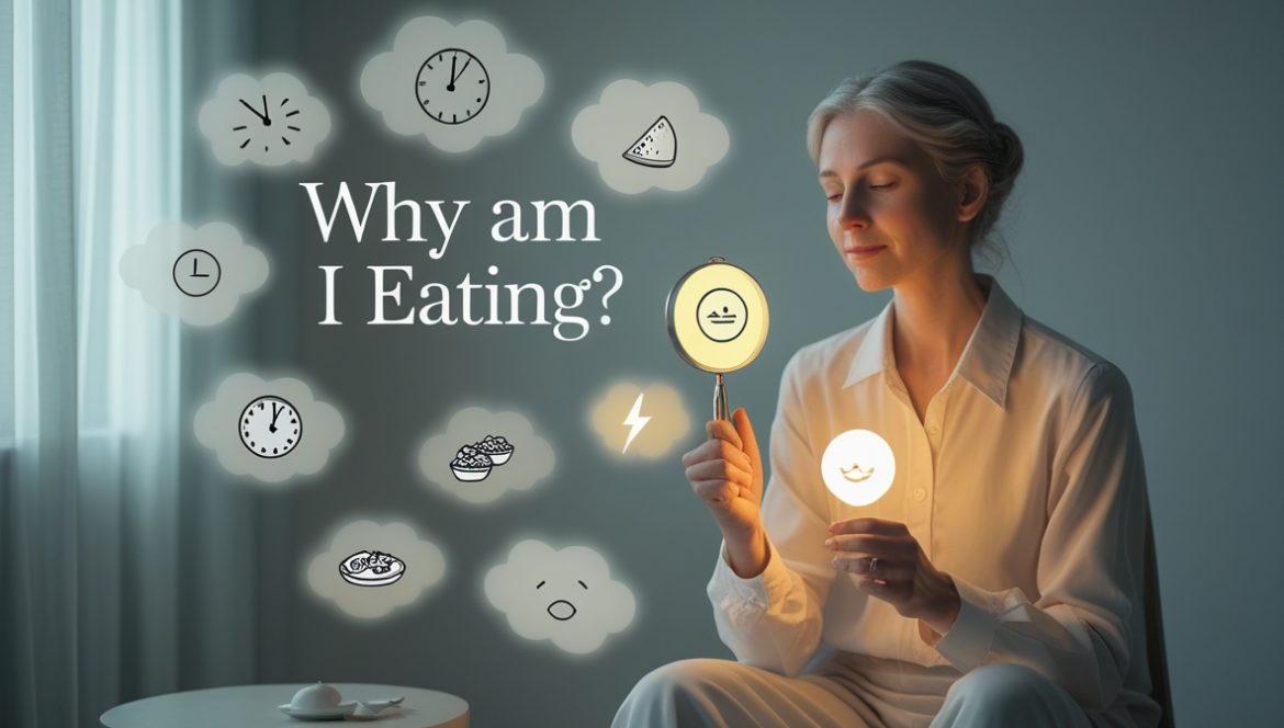 Женщина практикует осознанное питание, размышляя о пищевых привычках за кухонным столом