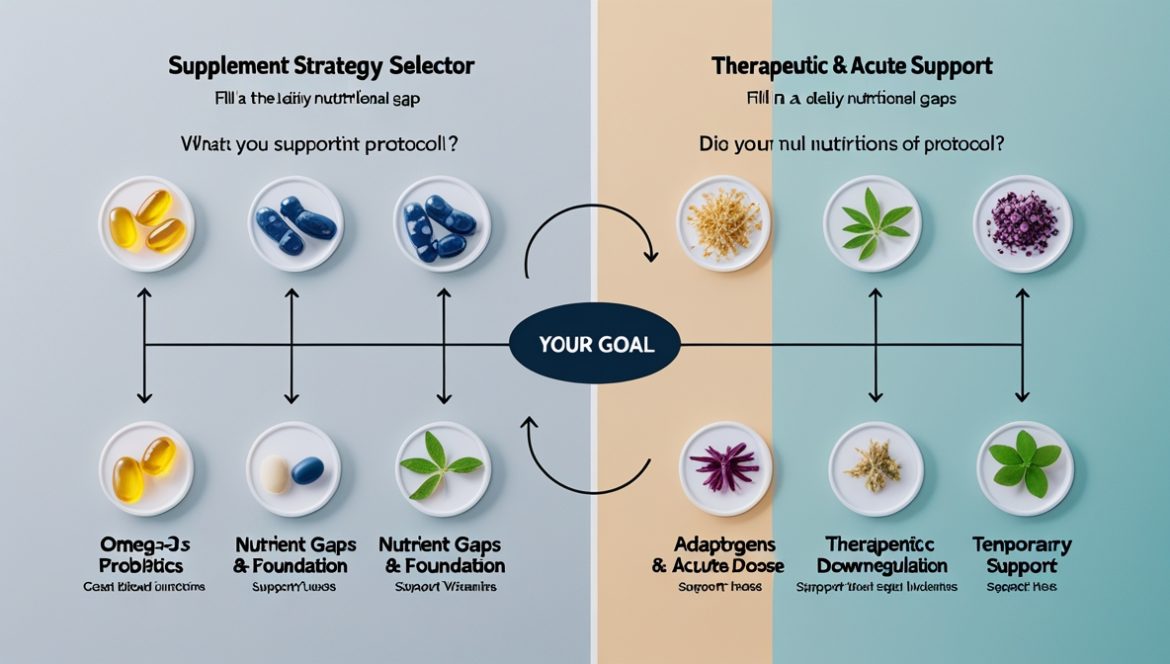 Органайзер для ежедневного приема витаминов и БАДов с фруктами и стаканом воды на столе