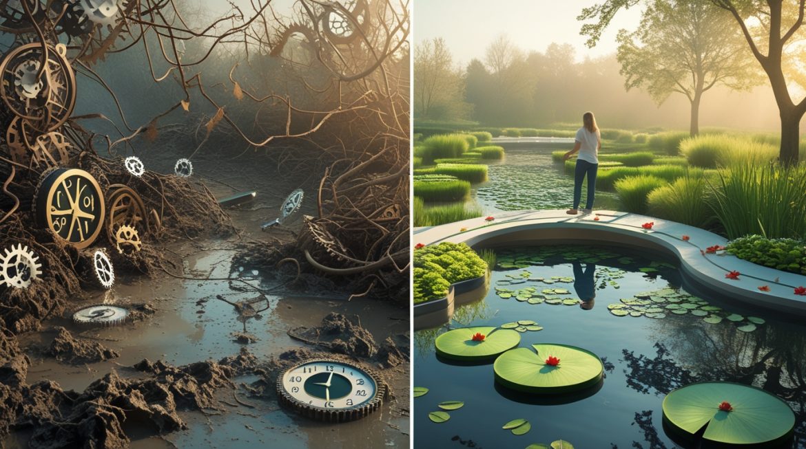 Персональная система учета времени – женщина планирует день с часами и ежедневником