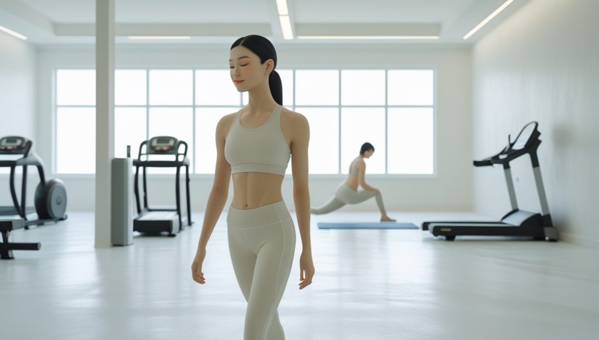 Новичок в тренажерном зале готов к первой тренировке среди современного фитнес оборудования