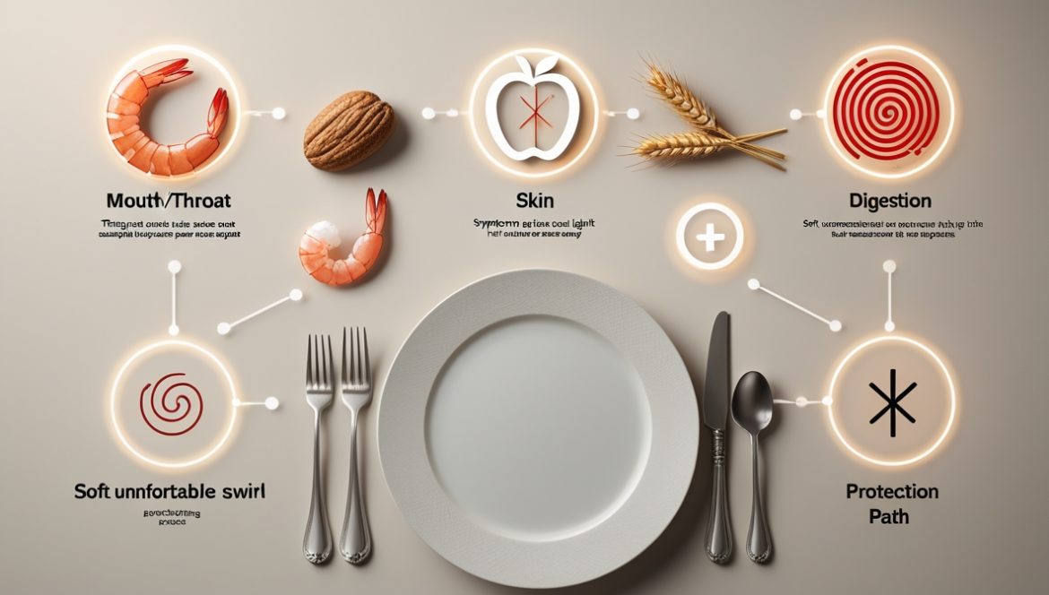 Взрослый человек изучает потенциально аллергенные продукты питания на кухне, демонстрируя внимательное отношение к здоровью и профилактике пищевой аллергии