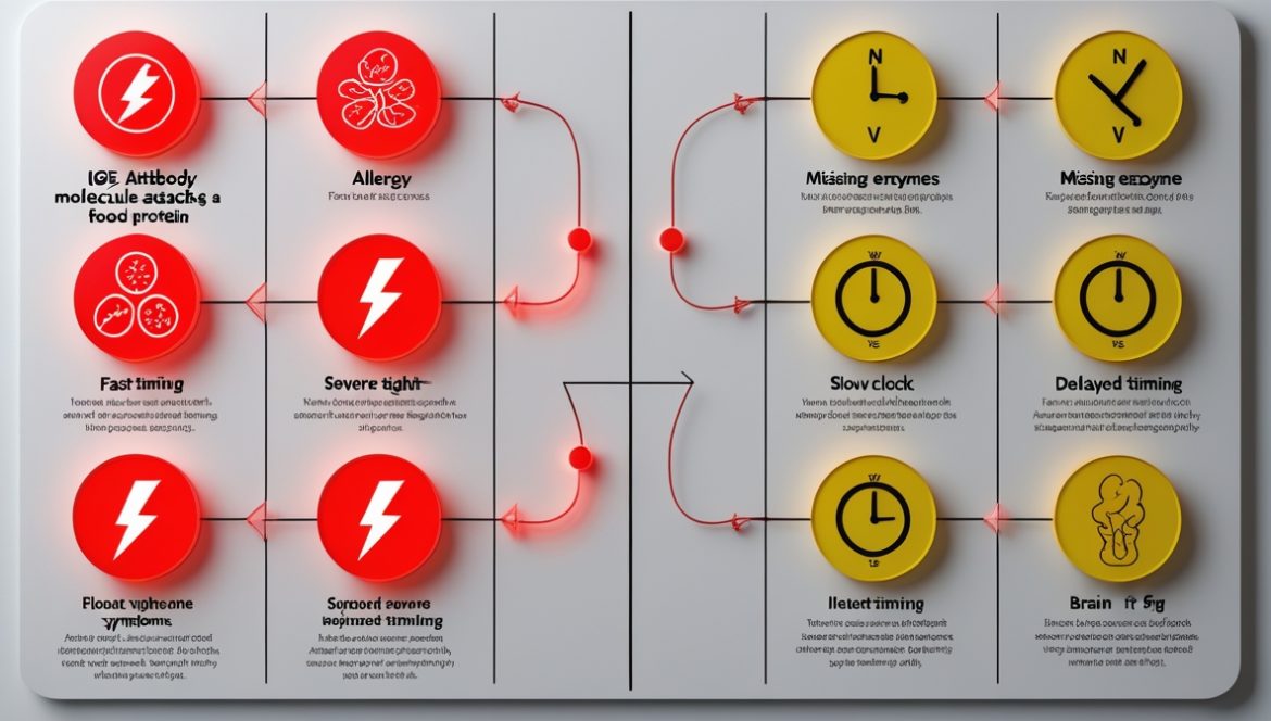 Различия между пищевой аллергией и непереносимостью: иллюстрация иммунной реакции и проблем с пищеварением