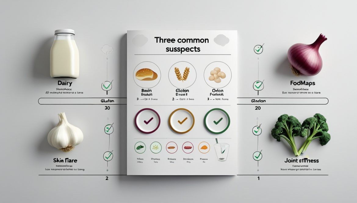 Врач-диетолог консультирует пациента о пищевой непереносимости и симптомах, на столе образцы продуктов питания