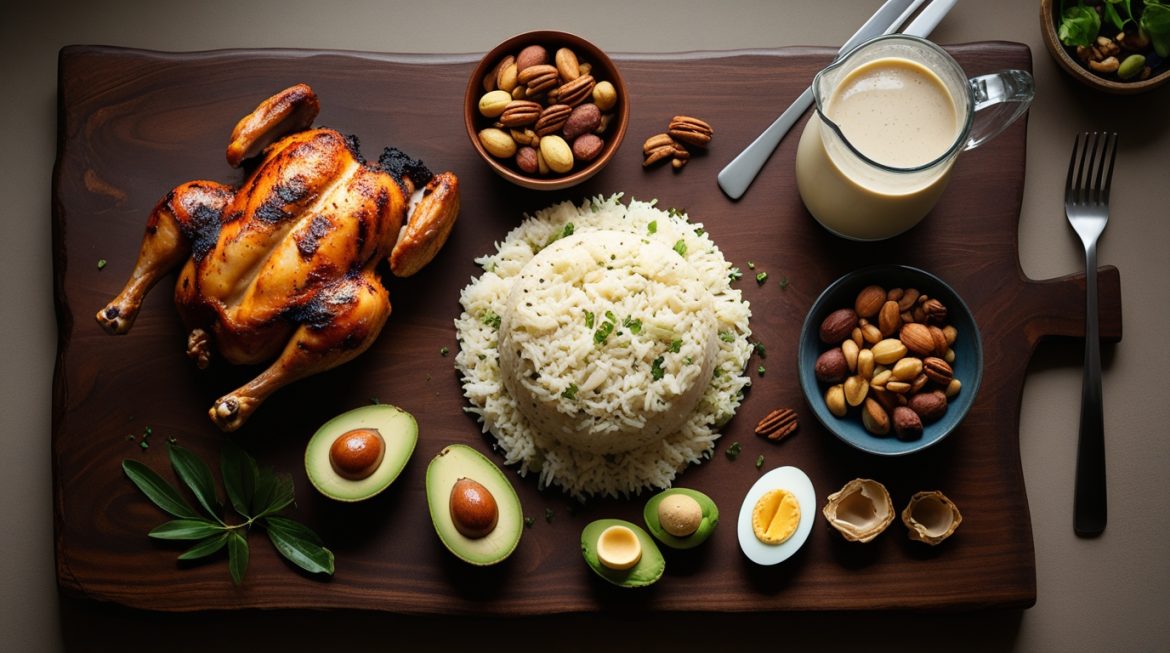 Эктоморф готовит высококалорийное питание для набора мышечной массы с белковыми продуктами и сложными углеводами