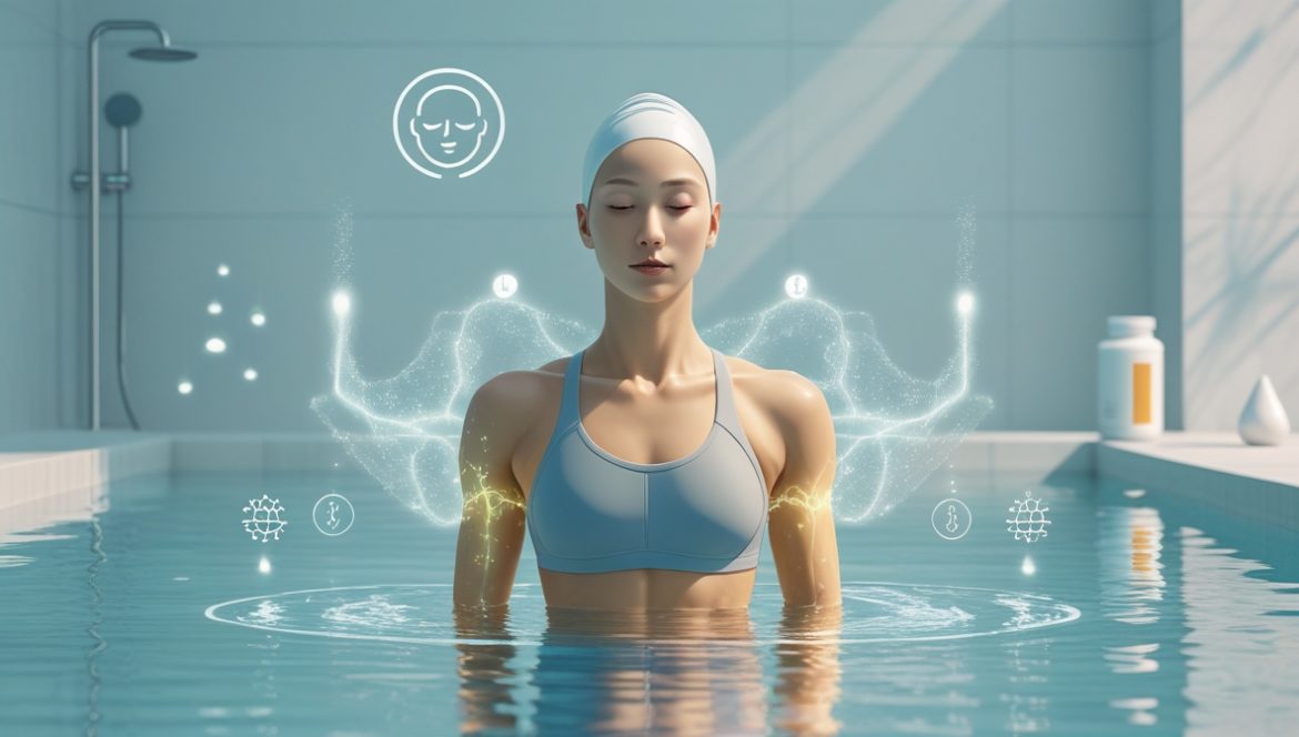 Человек плывет в бассейне для укрепления иммунитета и здоровья