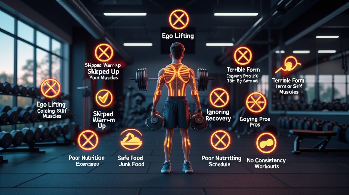 Подросток выполняет правильную технику упражнений в спортзале для предотвращения травм