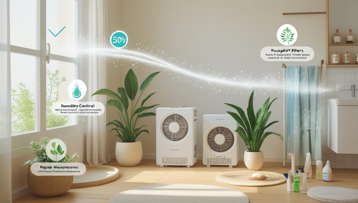 Правильная циркуляция воздуха в современной квартире с открытыми окнами и комнатными растениями для здорового микроклимата