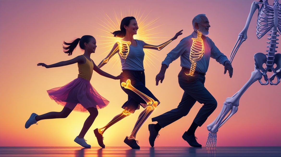 Женщина средних лет танцует в студии для профилактики остеопороза и укрепления костей