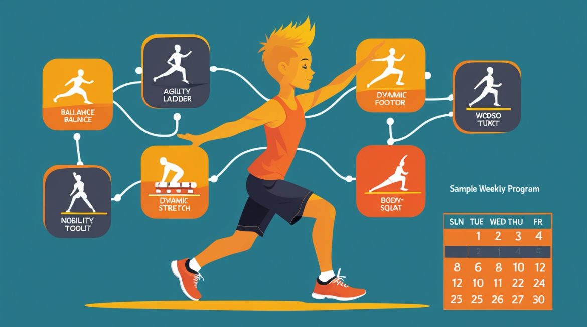 Подросток выполняет упражнение на координацию и баланс в спортивном зале