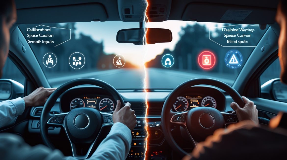 Самоуверенный водитель за рулем автомобиля демонстрирует излишнюю уверенность в своих навыках вождения