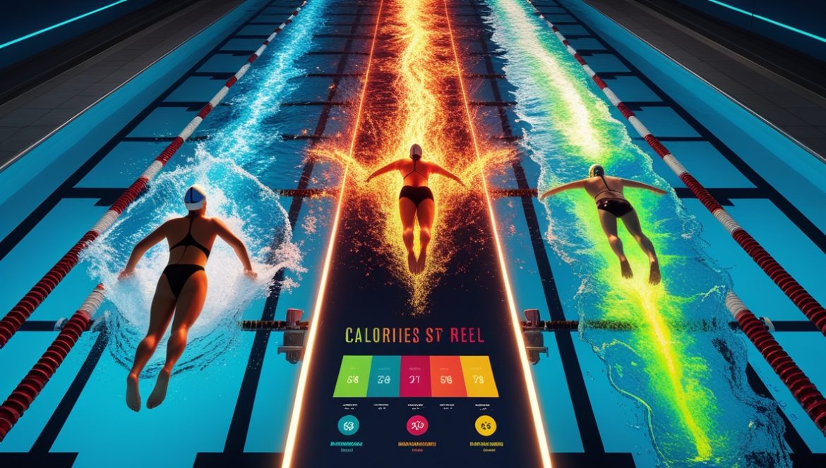 Женщина плывет кролем в бассейне для эффективного сжигания калорий и похудения