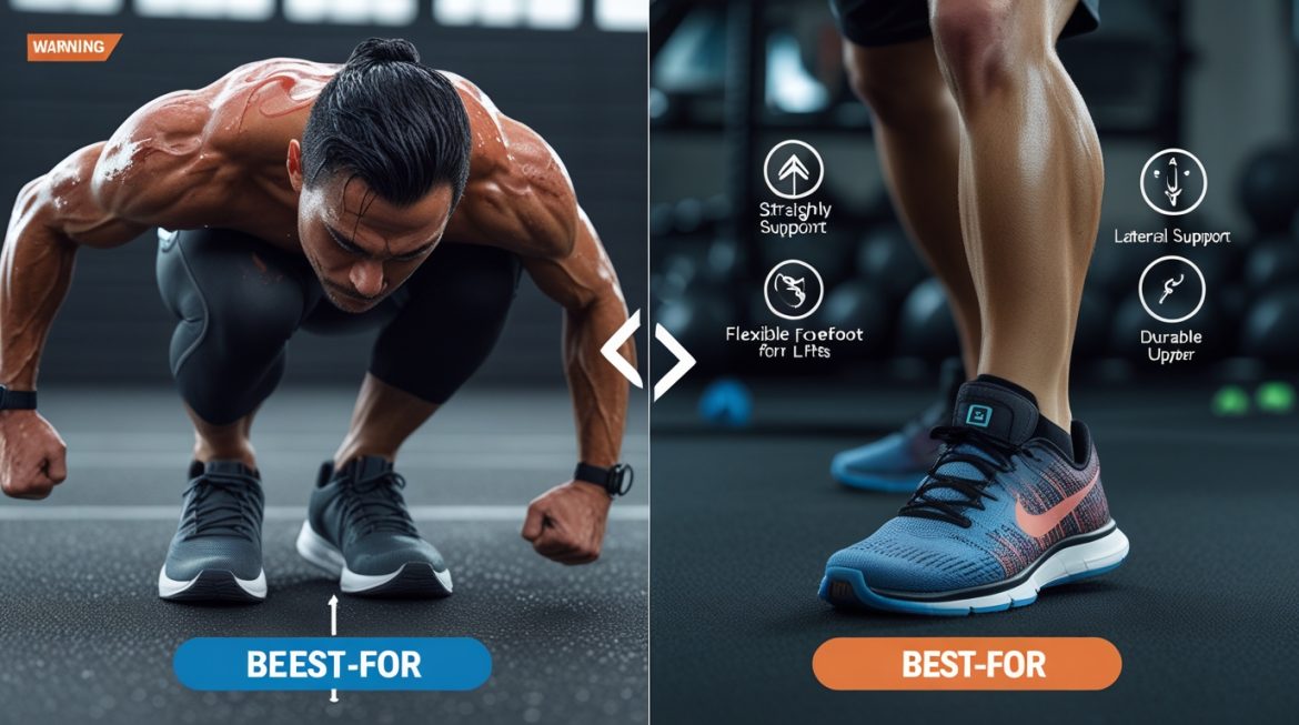 Специальные кроссовки для HIIT-тренировок на спортсмене в тренажерном зале