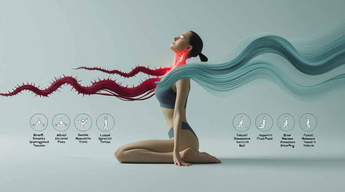 Человек выполняет расслабляющие упражнения стретчинга для снятия стресса и восстановления нервной системы