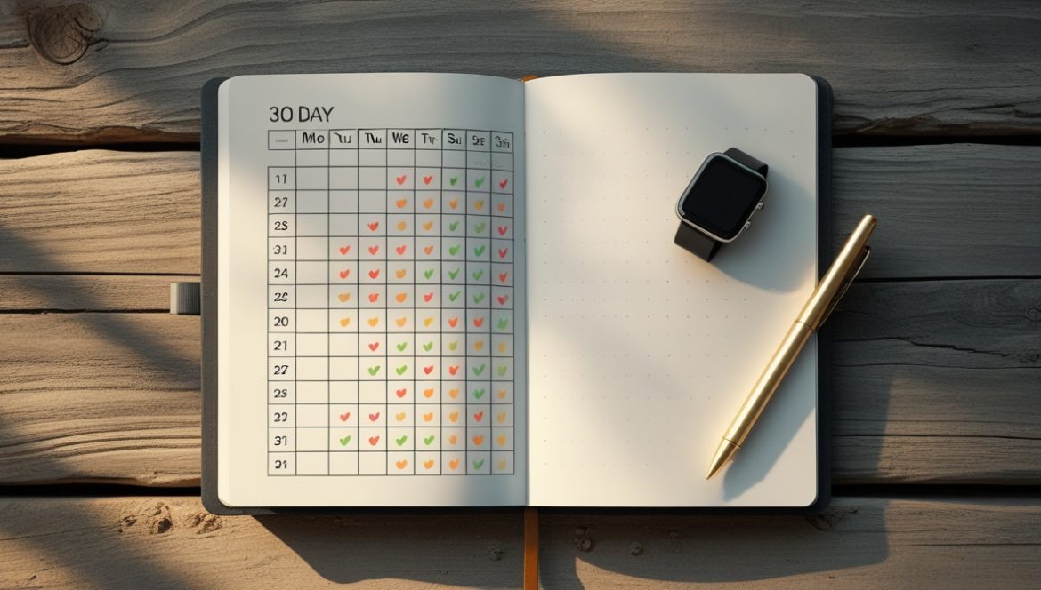 Человек использует мобильное приложение для отслеживания спортивных привычек с визуализацией прогресса