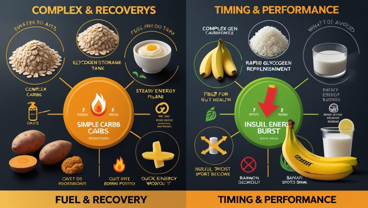 Спортсмен с тарелкой углеводных продуктов для набора мышечной массы