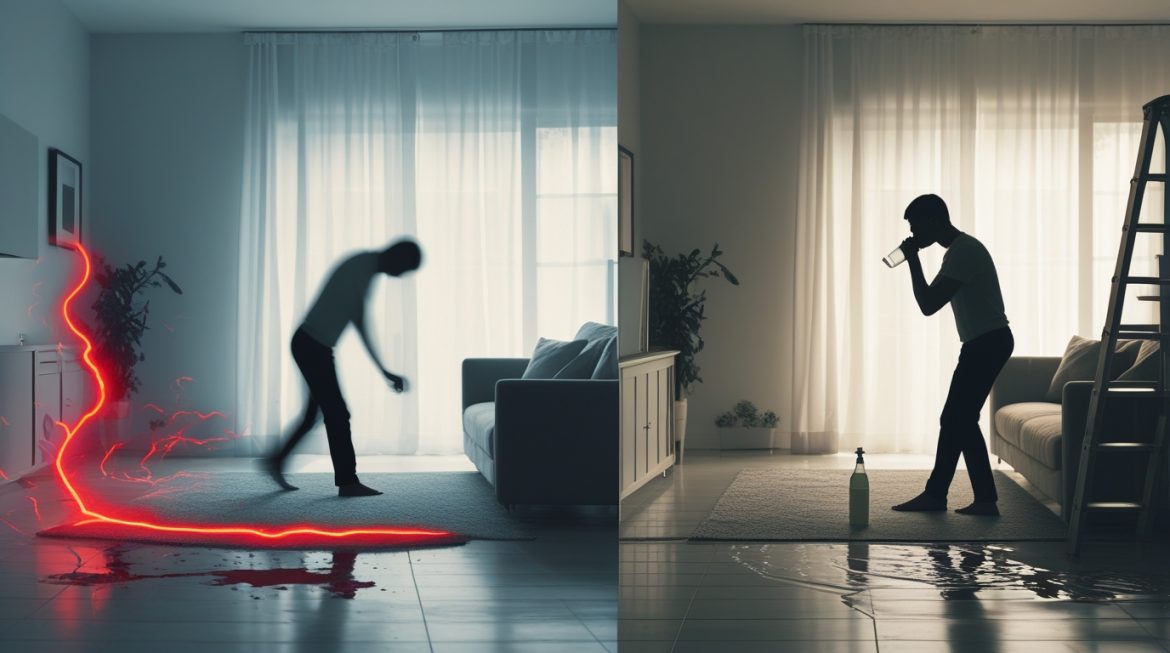 Уставший человек на кухне после рабочего дня — иллюстрация влияния усталости на риск бытовых травм