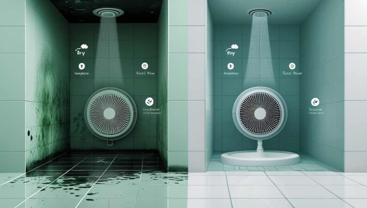 Эффективная вентиляция в ванной комнате для профилактики плесени и грибка с видимой вентиляционной решеткой