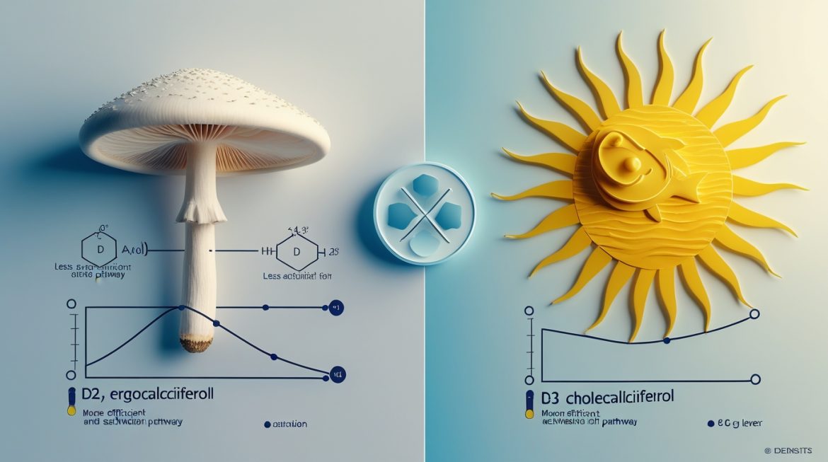 Витамин Д3 в каплях масляный раствор для приёма и продукты богатые витамином Д на столе в солнечном свете