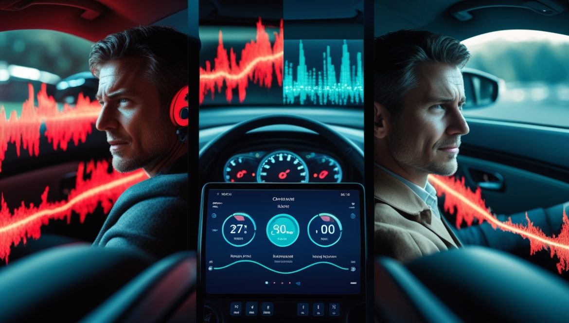 Водитель за рулем автомобиля с музыкальной системой, влияние музыки на концентрацию и настроение при вождении