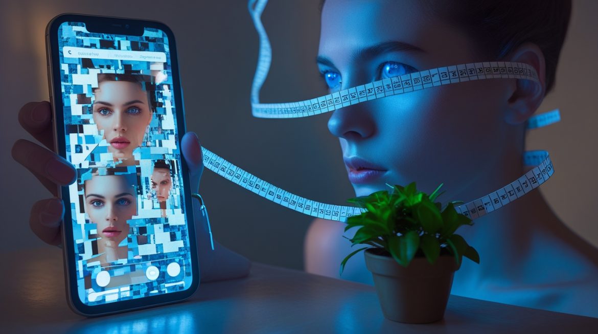 девушка задумчиво смотрит в телефон соцсети влияние на восприятие тела