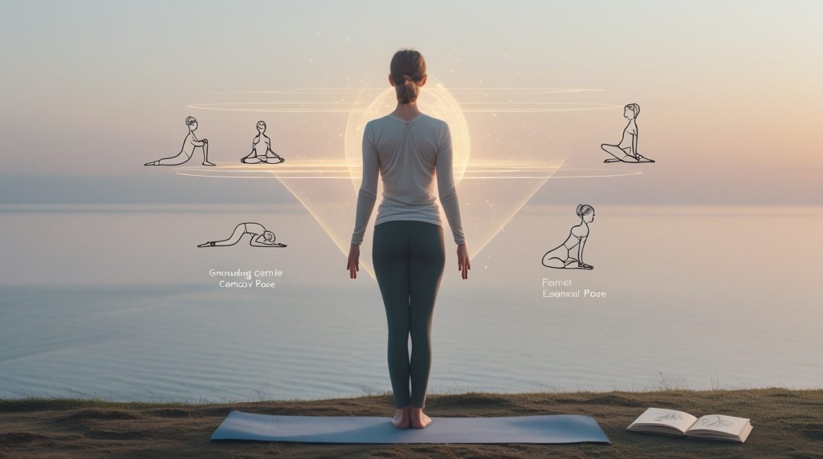 Начинающий практикует йогу дома в медитативной позе на коврике в светлом интерьере с растениями