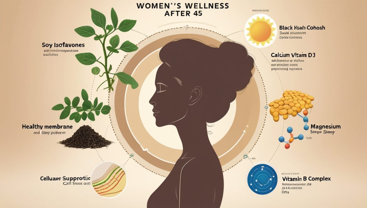 Женщина в период менопаузы с добавками и витаминами для здоровья и облегчения симптомов климакса