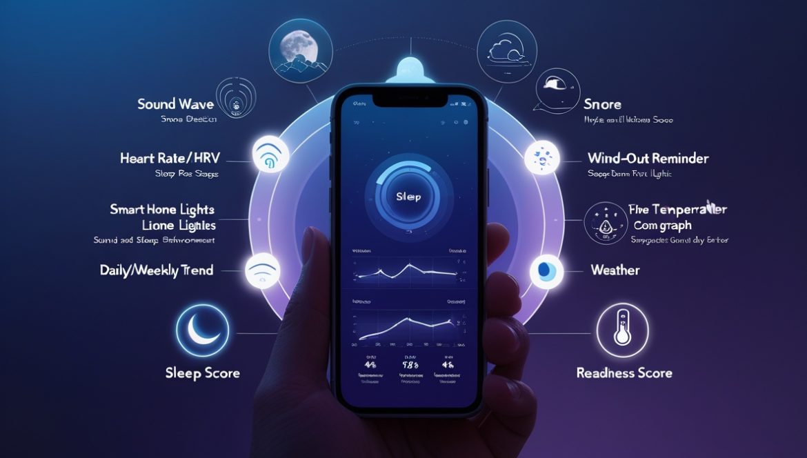 женщина спит с приложением отслеживания сна на смартфоне