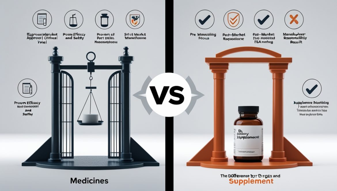 Женщина выбирает между БАДами и лекарствами в аптеке, изучая информацию о сертификации