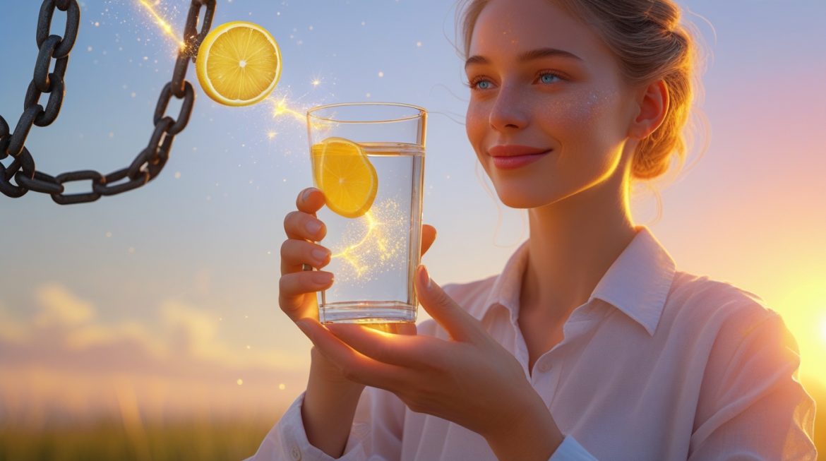 Стакан лимонной воды с дольками лимона на белой поверхности - утренний детокс напиток для здоровья