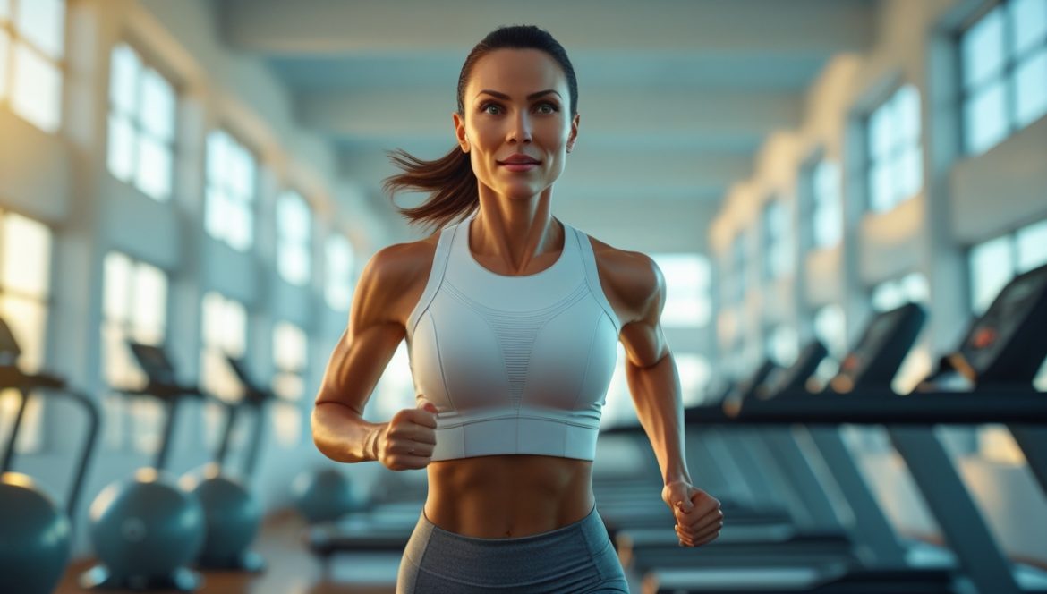 беговая дорожка для дома в современном интерьере с человеком на тренировке