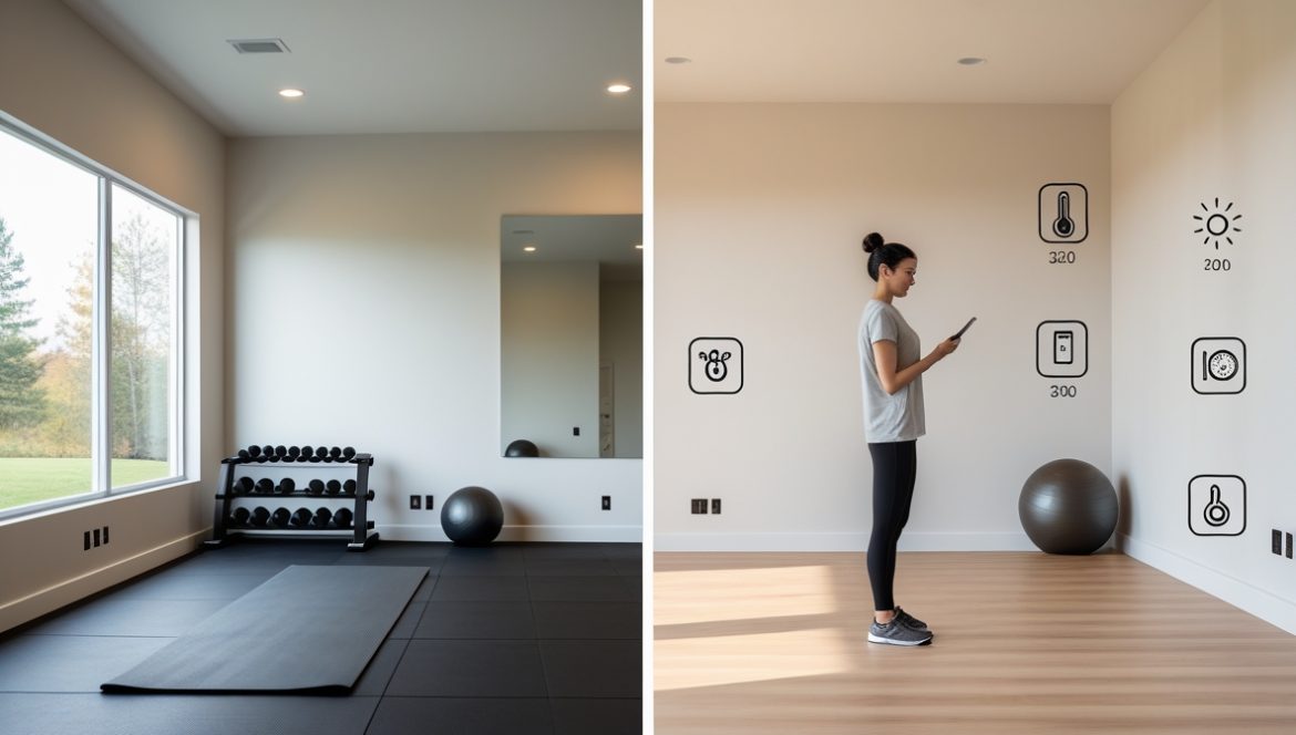 Современный домашний спортзал с тренажерами и правильным освещением для эффективных тренировок дома