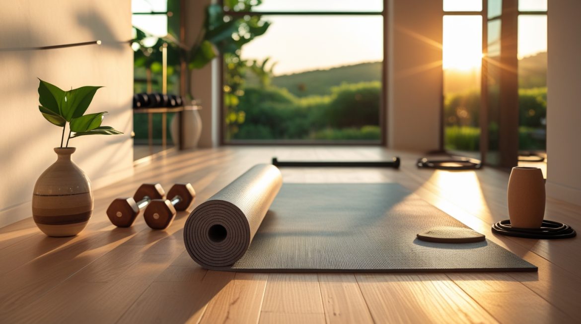 Современное домашнее спортивное пространство с организованным хранением инвентаря и мотивирующим дизайном