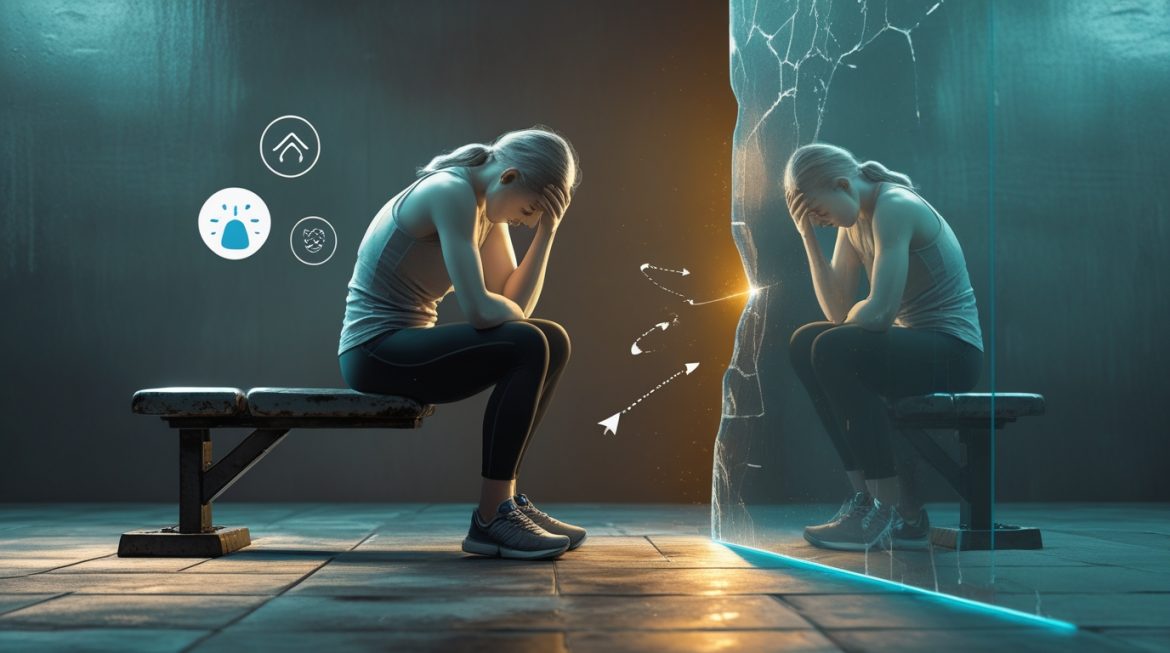 Женщина анализирует тренировочный дневник в спортзале - эмоциональные стадии плато в фитнесе