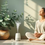 Комнатный эвкалипт Гунни на подоконнике в светлой гостиной для улучшения качества воздуха и здоровья дыхательной системы