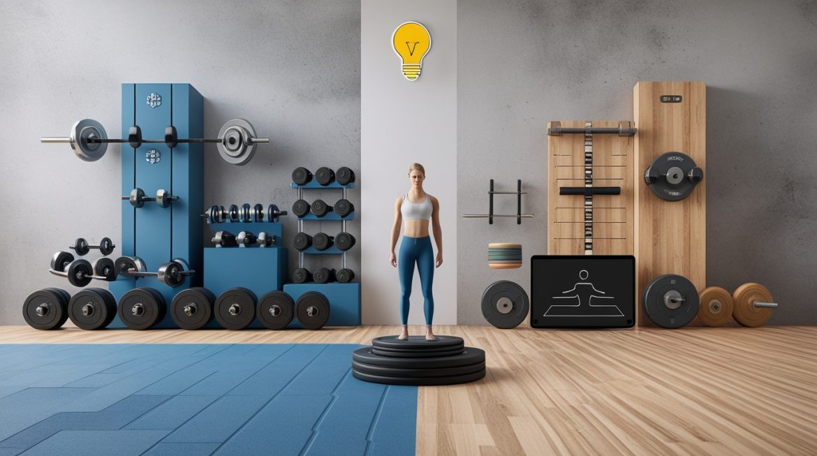 Разборные гантели для домашнего спортзала с человеком в спортивной одежде 