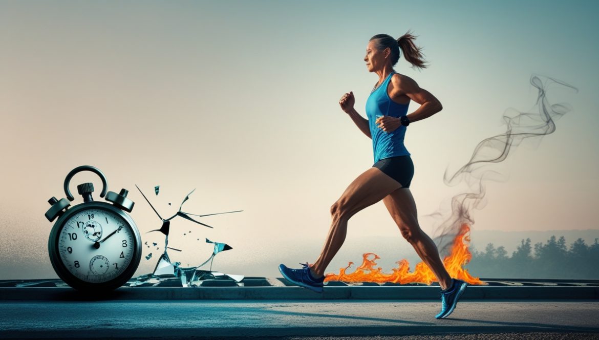 Женщина идет по беговой дорожке в фитнес-зале для эффективного похудения и укрепления здоровья