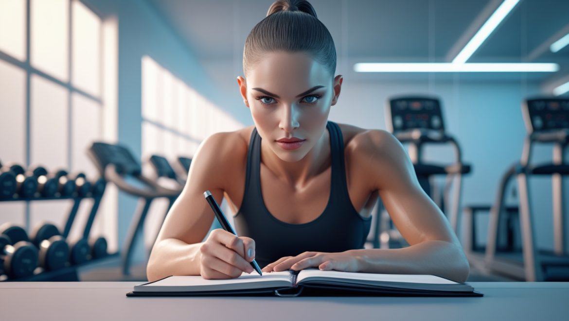 Человек отслеживает прогресс с помощью дневника и графиков на ноутбуке 