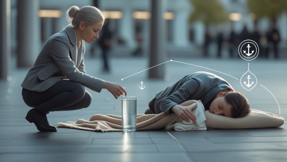 Человек с признаками обезвоживания держит стакан воды для восстановления водного баланса организма