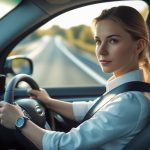 Спокойный водитель за рулем автомобиля демонстрирует уверенность и преодоление страха вождения